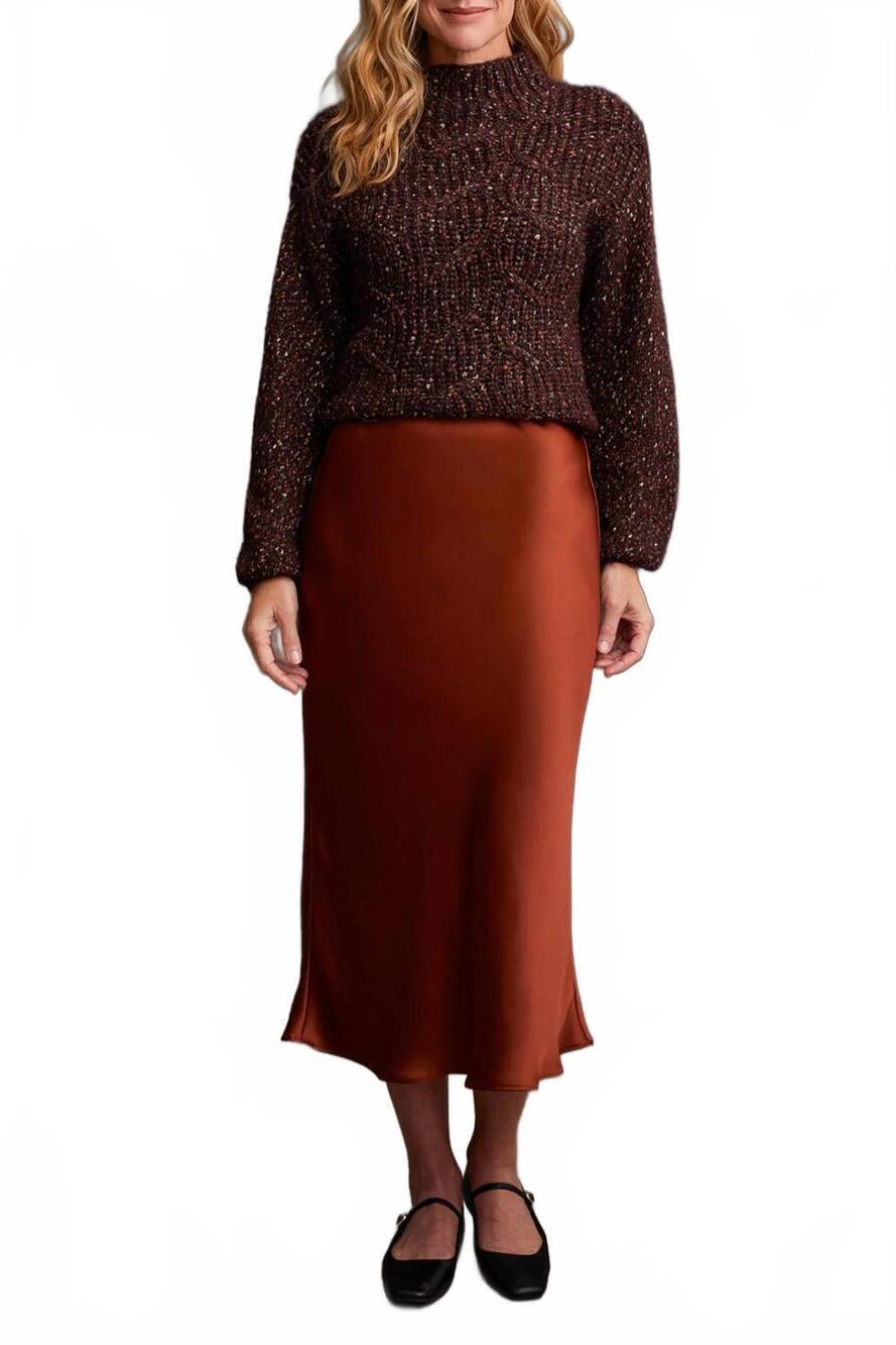 NEW TRIBAL pull on elastic waist midi skirt in marsala